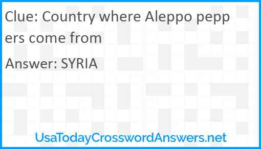 Country where Aleppo peppers come from Answer