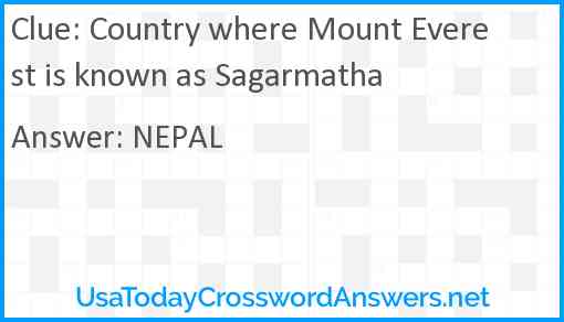 Country where Mount Everest is known as Sagarmatha Answer