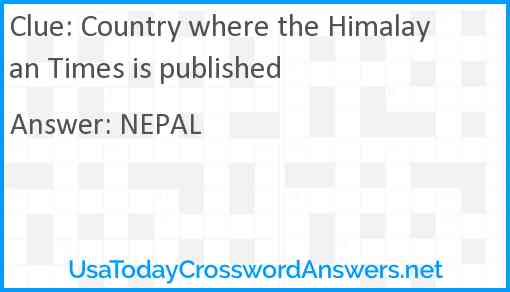 Country where the Himalayan Times is published Answer