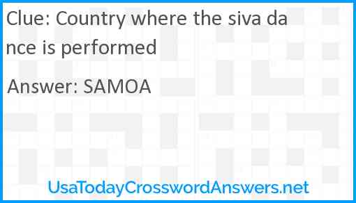 Country where the siva dance is performed Answer