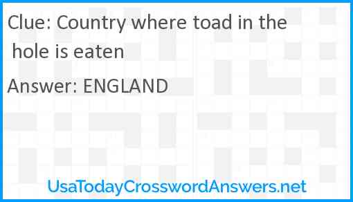 Country where toad in the hole is eaten Answer