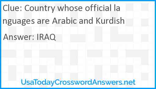 Country whose official languages are Arabic and Kurdish Answer