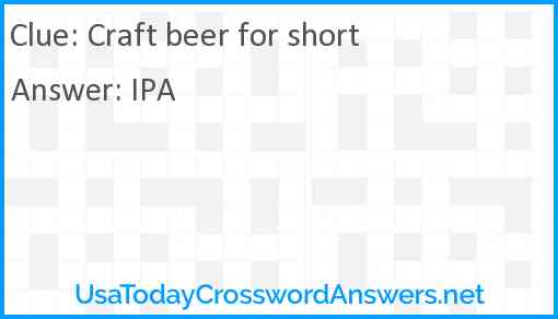 Craft beer for short Answer