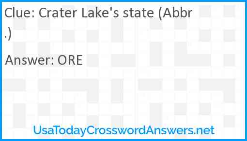 Crater Lake's state (Abbr.) Answer