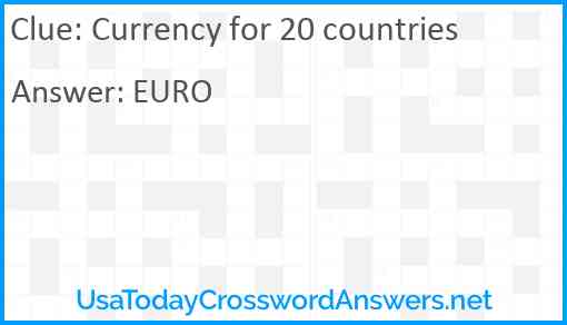 Currency for 20 countries Answer