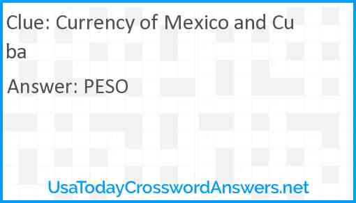 Currency of Mexico and Cuba Answer