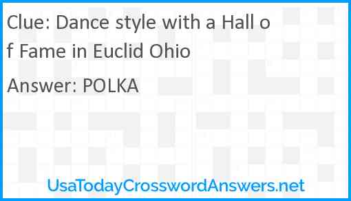Dance style with a Hall of Fame in Euclid Ohio Answer