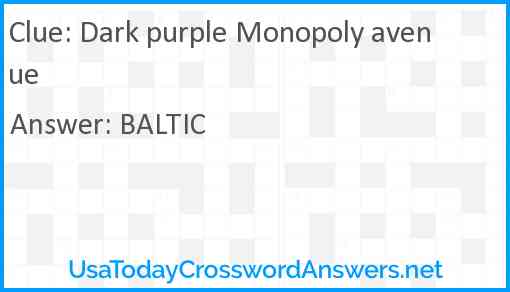 Dark purple Monopoly avenue Answer