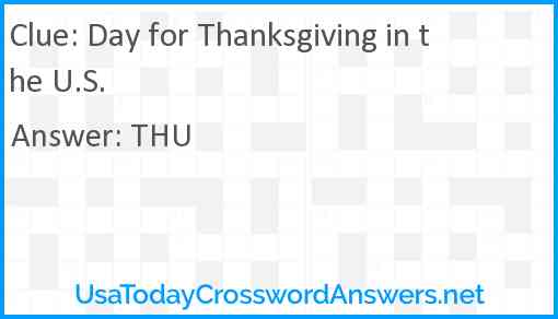 Day for Thanksgiving in the U.S. Answer