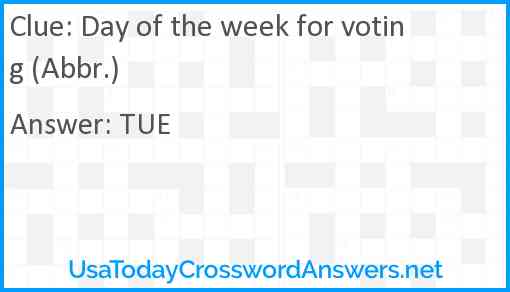 Day of the week for voting (Abbr.) Answer