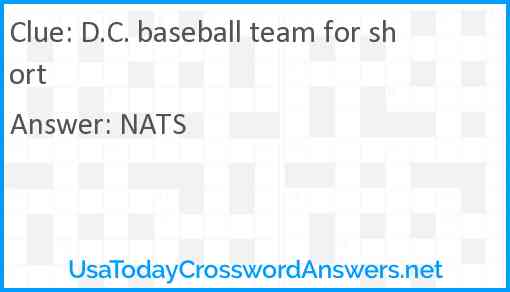 D.C. baseball team for short Answer