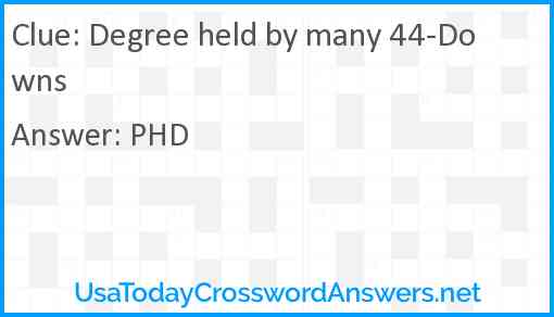 Degree held by many 44-Downs Answer