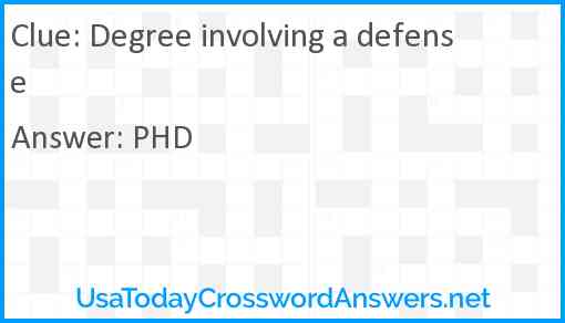 Degree involving a defense Answer