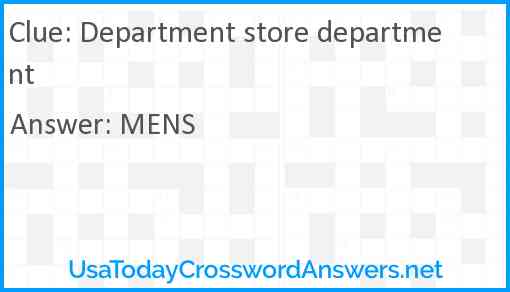Department store department Answer