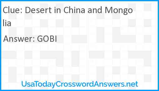 Desert in China and Mongolia Answer