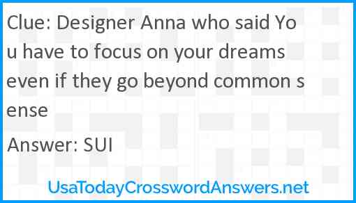 Designer Anna who said You have to focus on your dreams even if they go beyond common sense Answer