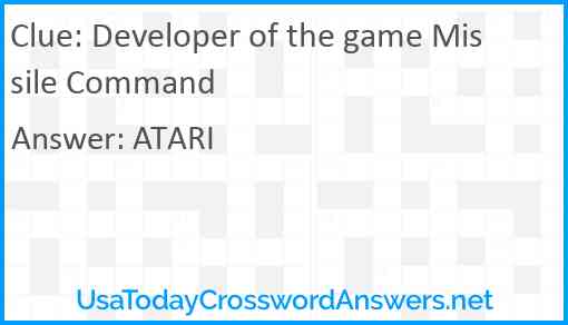 Developer of the game Missile Command Answer