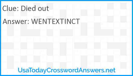 Died out crossword clue UsaTodayCrosswordAnswers net