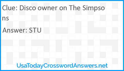 Disco Owner On The Simpsons Crossword Clue Usatodaycrosswordanswers Net