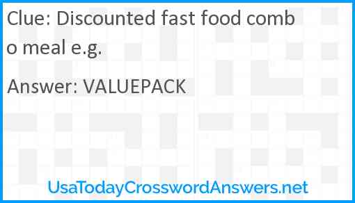 Discounted fast food combo meal e.g. Answer