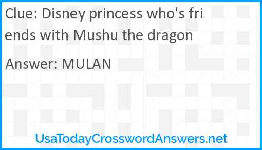 Disney princess who's friends with Mushu the dragon Answer