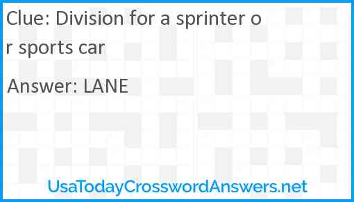 Division for a sprinter or sports car Answer