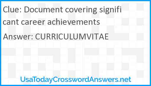 Document covering significant career achievements Answer