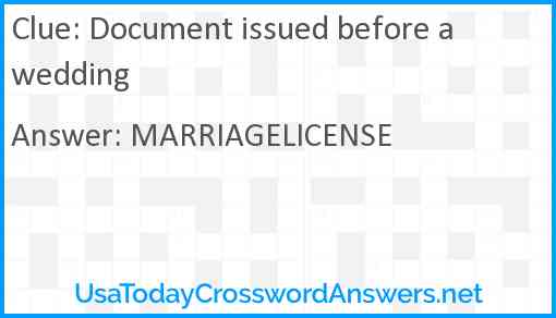 Document issued before a wedding Answer