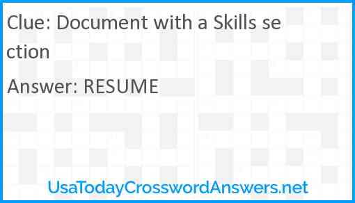 Document with a Skills section Answer