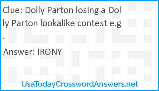 Dolly Parton losing a Dolly Parton lookalike contest e.g. Answer
