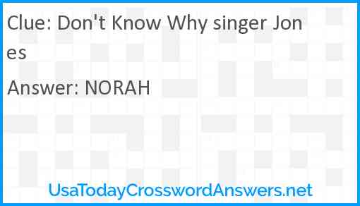 Don't Know Why singer Jones Answer