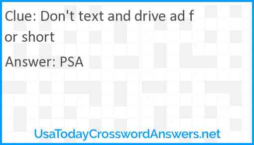 Don't text and drive ad for short Answer
