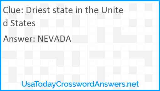 Driest state in the United States Answer