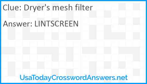 Dryer's mesh filter Answer