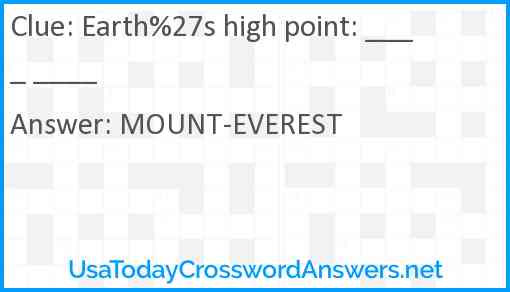 Earth%27s high point: ____ ____ Answer