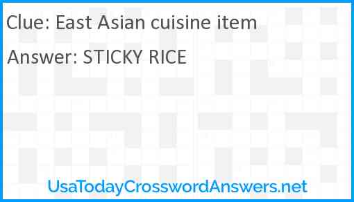 East Asian cuisine item crossword clue UsaTodayCrosswordAnswers net
