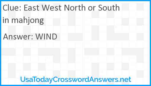 East West North or South in mahjong Answer