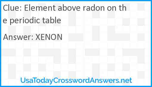 Element above radon on the periodic table Answer