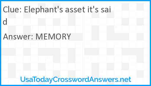 Elephant's asset it's said Answer