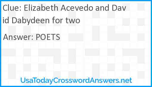Elizabeth Acevedo and David Dabydeen for two Answer