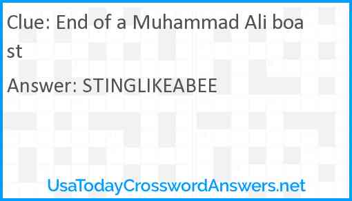 End of a Muhammad Ali boast Answer