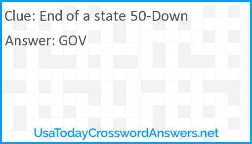 End of a state 50-Down Answer