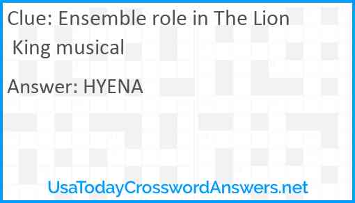 Ensemble role in The Lion King musical Answer