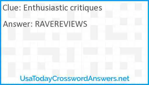 Enthusiastic critiques Answer