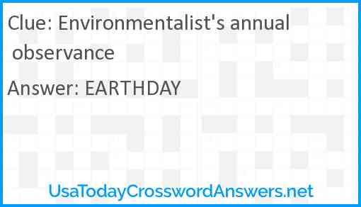 Environmentalist's annual observance Answer