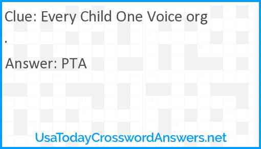 Every Child One Voice org. Answer