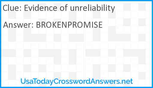 Evidence of unreliability Answer