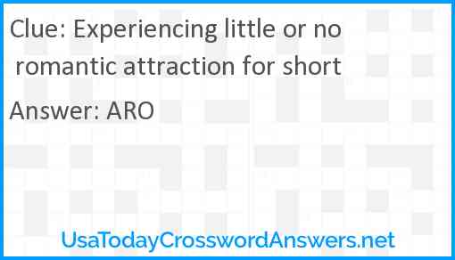 Experiencing little or no romantic attraction for short Answer