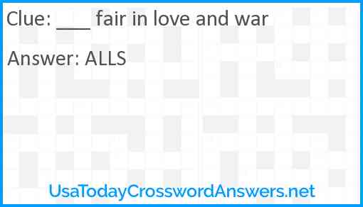 ___ fair in love and war Answer
