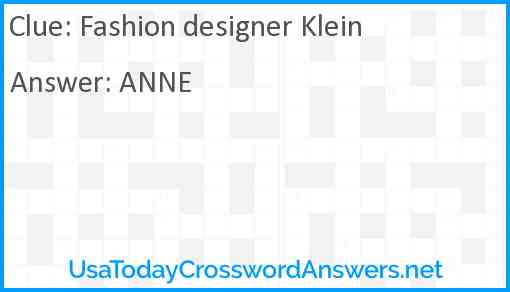 Fashion designer Klein Answer